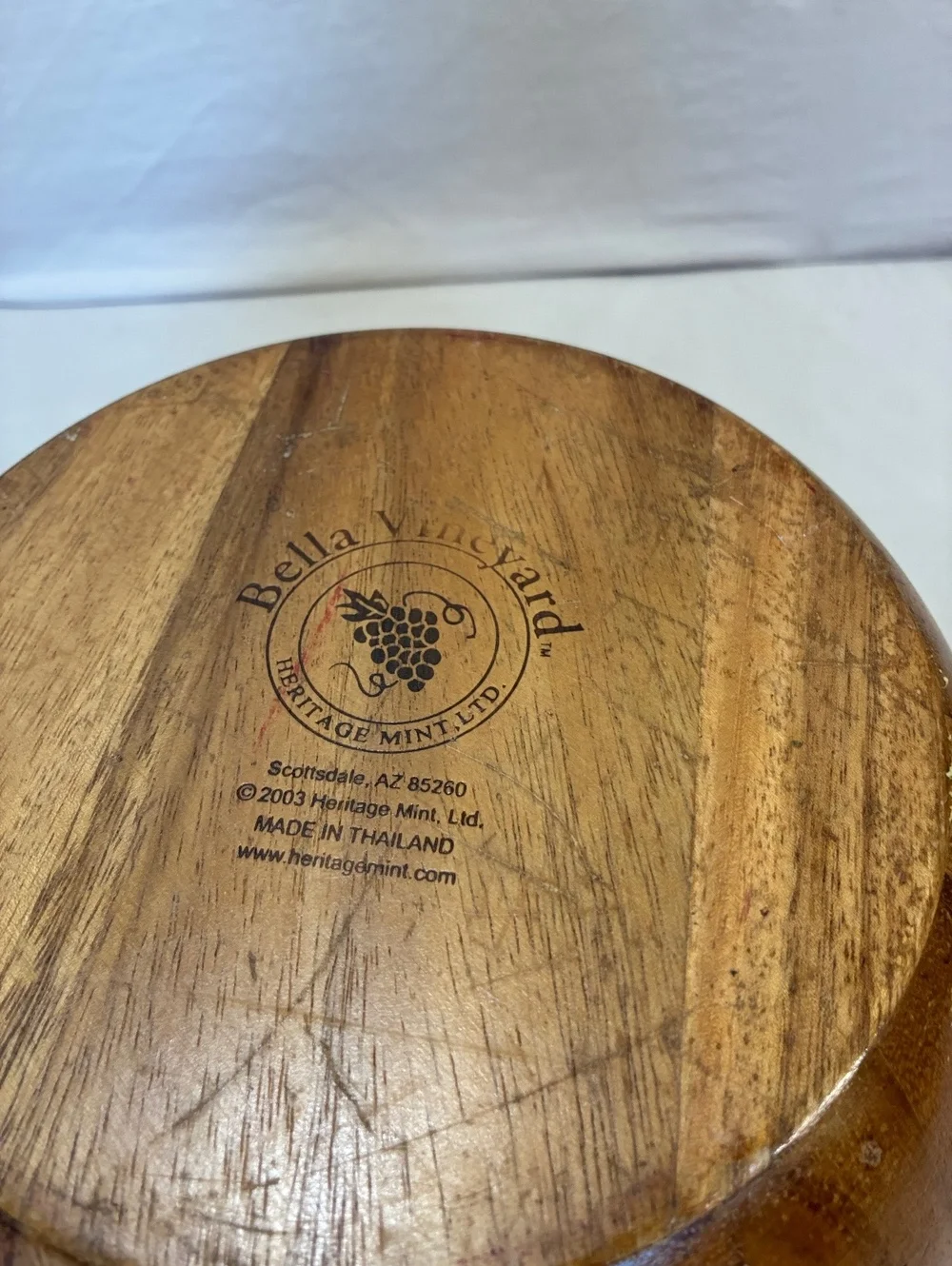 Bella Vineyard Wooden Bowl with Silver Grape Cluster Accent, Made in Thailand